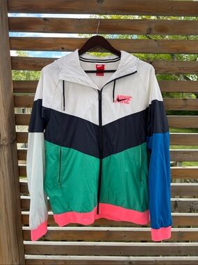 Nike Men’s Colorblock Windbreaker Jacket - White/Green/Blue/Pink